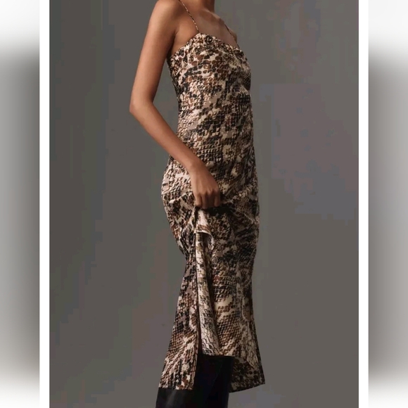 Anthropologie Square Neck Slip Dress In Nuetral Motif - Picture 1 of 16